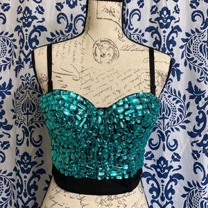 Women's Sexy Rhinestone Bustier Crop Top Club Party Glitter Corset Top Bra